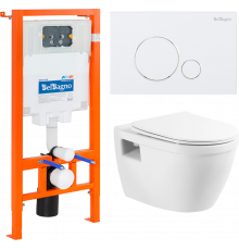 Комплект Унитаз подвесной BelBagno Loto BB070CHR/SC безободковый, с микролифтом + Система инсталляции для унитазов BelBagno BB002-80 с кнопкой смыва B