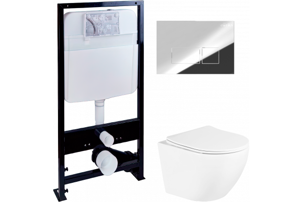 Комплект Унитаз подвесной BelBagno Uno + Инсталляция EWRIKA ProLT 0026-2020 + Кнопка 0041 хром