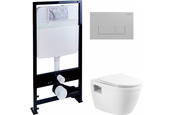 Комплект Унитаз подвесной BelBagno Loto BB070CHR/SC безободковый + Инсталляция EWRIKA ProLT 0026-2020 + Кнопка 0040 хром матовый