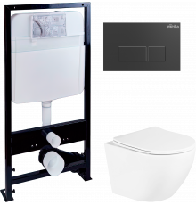 Комплект Унитаз подвесной BelBagno Uno + Инсталляция EWRIKA ProLT 0026-2020 + Кнопка 0044 черная матовая