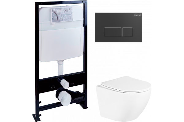 Комплект Унитаз подвесной BelBagno Uno + Инсталляция EWRIKA ProLT 0026-2020 + Кнопка 0044 черная матовая