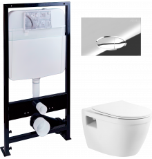 Комплект Унитаз подвесной BelBagno Loto BB070CHR/SC безободковый + Инсталляция EWRIKA ProLT 0026-2020 + Кнопка 0051 хром