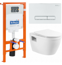 Комплект Унитаз подвесной BelBagno Loto BB070CHR/SC безободковый, с микролифтом + Система инсталляции для унитазов BelBagno BB002-80 с кнопкой смыва B
