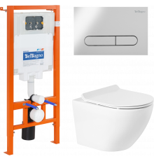 Комплект Унитаз подвесной BelBagno Sfera-r BB046CHR крышка BB2111SC, безободковый, с микролифтом + Система инсталляции для унитазов BelBagno BB002-80