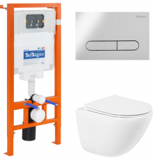 Комплект Унитаз подвесной BelBagno Amanda BB051CHR крышка BB051SC, безободковый, с микролифтом + Система инсталляции для унитазов BelBagno BB002-80 с