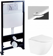 Комплект Унитаз подвесной BelBagno Uno + Инсталляция EWRIKA ProLT 0026-2020 + Кнопка 0051 хром