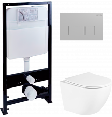 Комплект Унитаз подвесной BelBagno Uno + Инсталляция EWRIKA ProLT 0026-2020 + Кнопка 0040 хром матовый