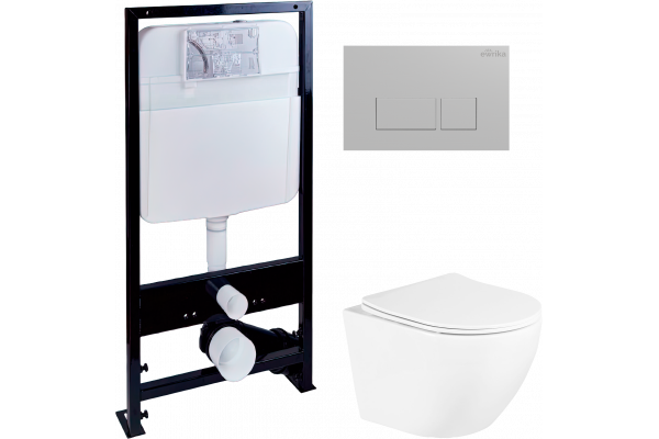 Комплект Унитаз подвесной BelBagno Uno + Инсталляция EWRIKA ProLT 0026-2020 + Кнопка 0040 хром матовый