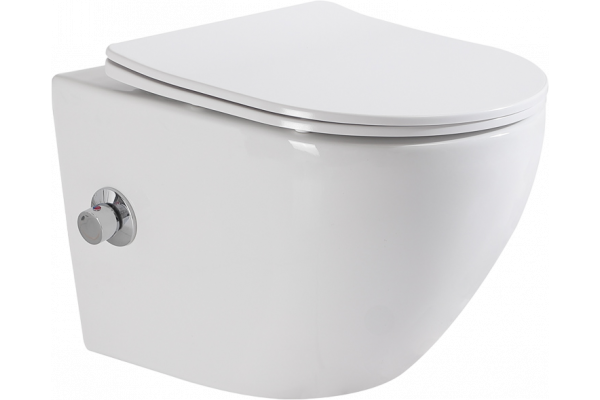 Унитаз подвесной BelBagno Uno BB3105CHR-BS/SC с микролифтом, со смесителем и функцией биде