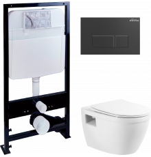 Комплект Унитаз подвесной BelBagno Loto BB070CHR/SC безободковый + Инсталляция EWRIKA ProLT 0026-2020 + Кнопка 0044 черная матовая