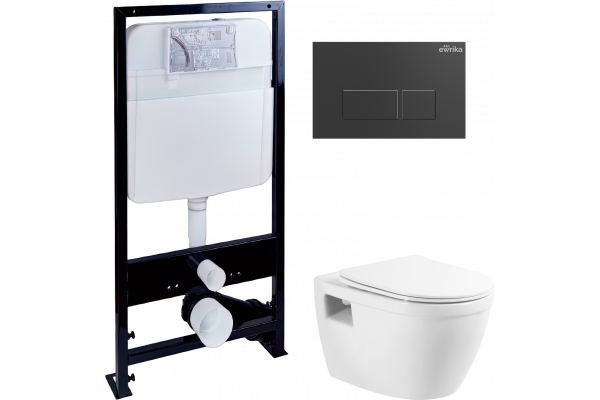 Комплект Унитаз подвесной BelBagno Loto BB070CHR/SC безободковый + Инсталляция EWRIKA ProLT 0026-2020 + Кнопка 0044 черная матовая