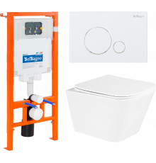 Комплект Унитаз подвесной BelBagno Due BB3103CHR/SC безободковый, с микролифтом + Система инсталляции для унитазов BelBagno BB002-80 с кнопкой смыва B
