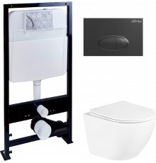 Комплект Унитаз подвесной BelBagno Uno + Инсталляция EWRIKA ProLT 0026-2020 + Кнопка 0054 черная матовая