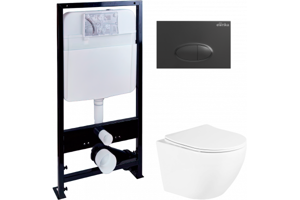 Комплект Унитаз подвесной BelBagno Uno + Инсталляция EWRIKA ProLT 0026-2020 + Кнопка 0054 черная матовая