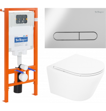 Комплект Унитаз подвесной BelBagno Tre BB8001CHR/SC безободковый, с микролифтом + Система инсталляции для унитазов BelBagno BB002-80 с кнопкой смыва B