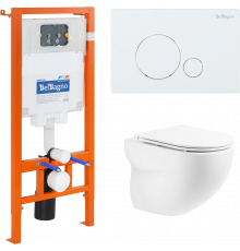 Комплект Унитаз подвесной BelBagno Onda BB066CHR крышка BB870SC, безободковый, с микролифтом + Система инсталляции для унитазов BelBagno BB002-80 с кн