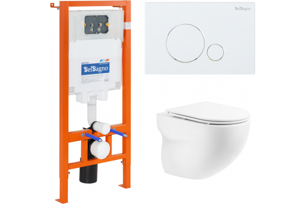 Комплект Унитаз подвесной BelBagno Onda BB066CHR крышка BB870SC, безободковый, с микролифтом + Система инсталляции для унитазов BelBagno BB002-80 с кн