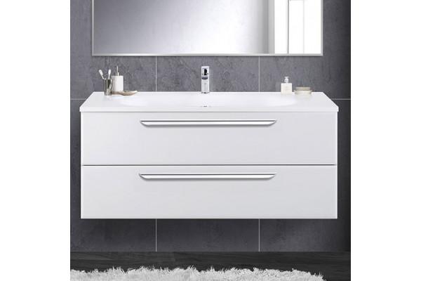 Тумба с раковиной Cezares Eco 120, bianco lucido, 2 ящика, ручки хром