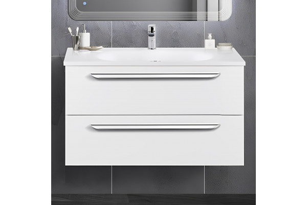 Тумба с раковиной Cezares Eco 90, bianco opaco, 2 ящика, ручки хром