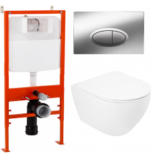 Комплект Унитаз подвесной Cezares Stylus CZR-513-TH-R крышка CZR2316SC, безободковый, с микролифтом + Система инсталляции для унитазов BelBagno BB026
