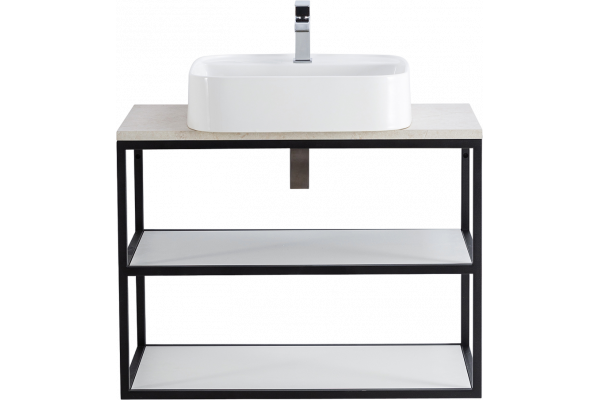 Консоль Cezares Cadro 80 2-х ярусная, подвесная, белые полки, столешница BelBagno 80 marmo crema opaco