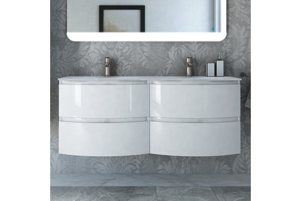 Тумба с раковиной Cezares Vague 140 две чаши bianco lucido