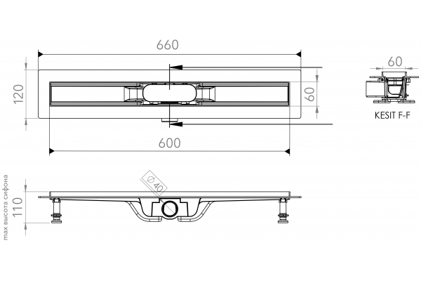 Душевой лоток CK DRAIN AQPL10-60 Cube 60 см,решетка из нержавеющей стали
