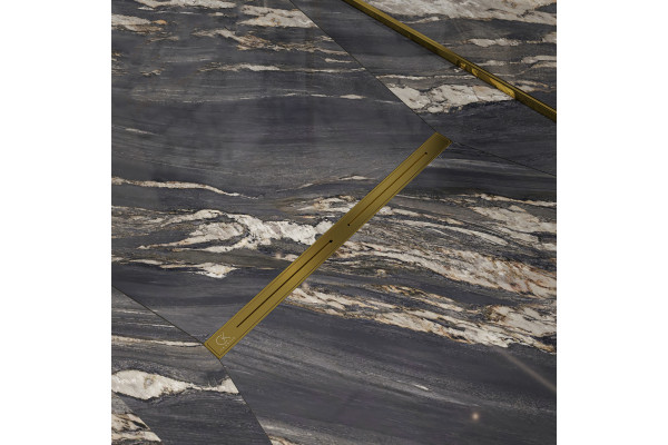 Душевой трап (лоток) CK DRAIN RİO-AQUA006-60, GOLD 60 см, двойной, с мокрым затвором, щелевой, из нержавеющей стали, с решеткой