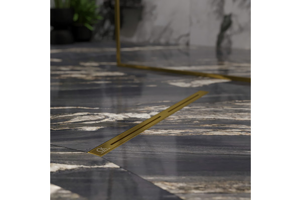 Душевой трап (лоток) CK DRAIN RİO-AQUA006-60, GOLD 60 см, двойной, с мокрым затвором, щелевой, из нержавеющей стали, с решеткой