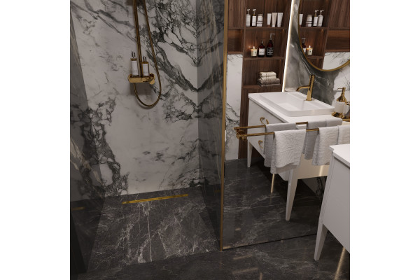 Душевой трап (лоток) CK DRAIN RİO-AQUA006-60, GOLD 60 см, двойной, с мокрым затвором, щелевой, из нержавеющей стали, с решеткой