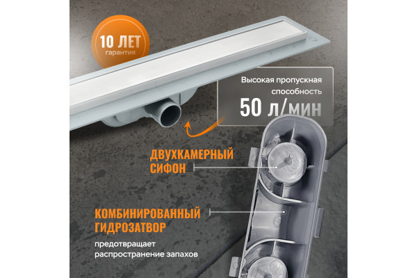 Душевой лоток CK DRAIN AQCP11-60 Plain 60 см, щелевая  решетка из нержавеющей стали, с рамкой