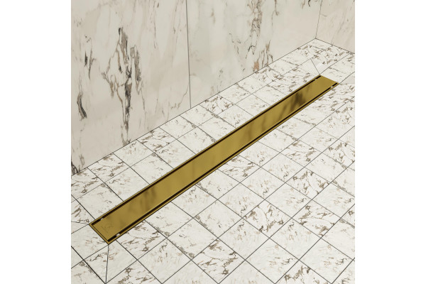 Душевой трап (лоток) CK DRAIN AQCP11-60 Plain GOLD 60 см, щелевая решетка из нержавеющей стали, золото, с рамкой