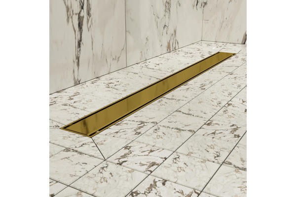 Душевой трап (лоток) CK DRAIN AQCP11-60 Plain GOLD 60 см, щелевая решетка из нержавеющей стали, золото, с рамкой