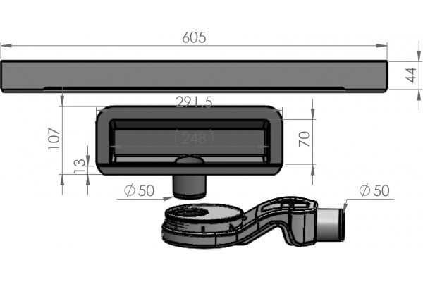 Душевой трап (лоток) CK DRAIN LENA-AQUA003-60 60 см, щелевой, в стену, из нержавеющей стали, с решеткой