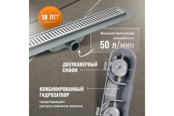 Душевой лоток CK DRAIN AQPL10-80 Stick 80 см, решетка из нержавеющей стали