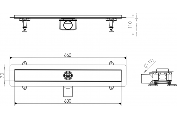 Душевой лоток CK DRAIN AQPP01-60 Steel 60 см, из нержавеющей стали, дизайн решетка из нержавеющей стали