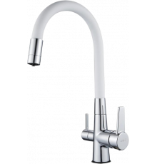 Смеситель для кухни D-lin D159317-3 с гибким изливом, хром, белый