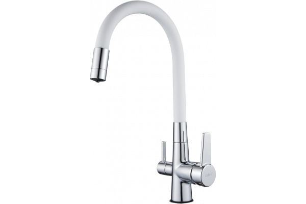 Смеситель для кухни D-lin D159317-3 с гибким изливом, хром, белый