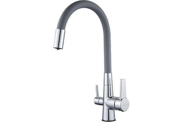 Смеситель для кухни D-lin D159317-2 с гибким изливом, хром, серый
