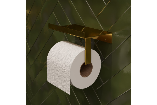 Держатель туалетной бумаги DEKOR BANYO SS 304 Gold, золотой, с полкой для телефона