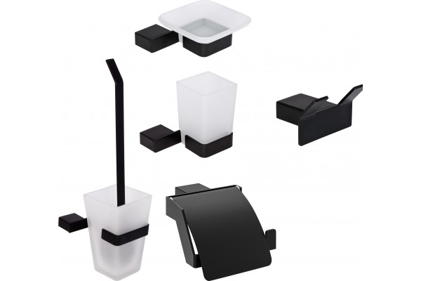 Набор DEKOR BANYO SS 304 Black, Мыльница + Стакан + Ершик + Держатель туалетной бумаги + Крючок