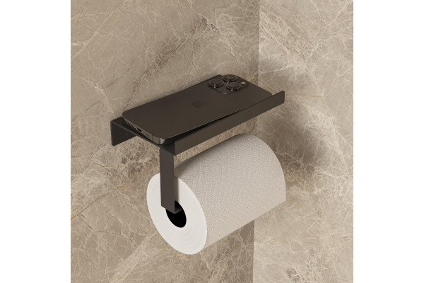 Держатель туалетной бумаги DEKOR BANYO SS 304 Black, черный, с полкой для телефона