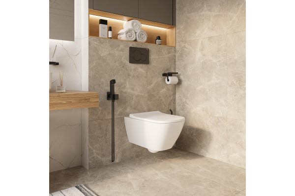 Держатель туалетной бумаги DEKOR BANYO SS 304 Black, черный, с полкой для телефона