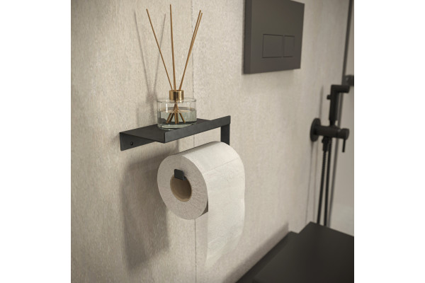 Держатель туалетной бумаги DEKOR BANYO SS 304 Black, черный, с полкой для телефона