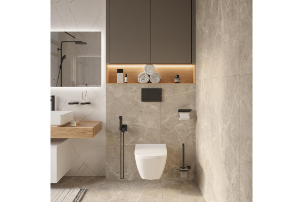 Держатель туалетной бумаги DEKOR BANYO SS 304 Black, черный, с полкой для телефона