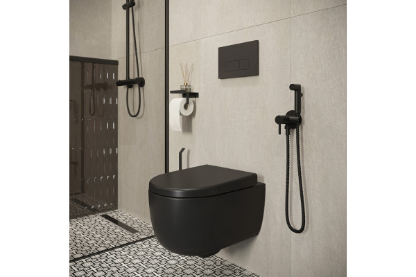 Держатель туалетной бумаги DEKOR BANYO SS 304 Black, черный, с полкой для телефона