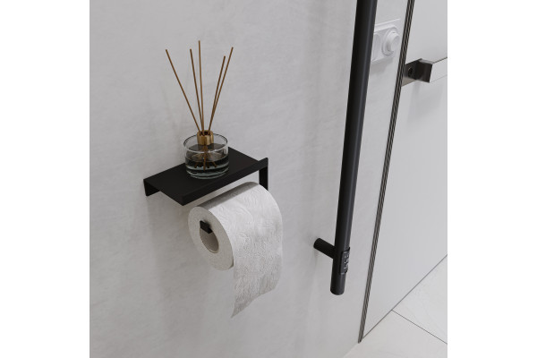 Держатель туалетной бумаги DEKOR BANYO SS 304 Black, черный, с полкой для телефона