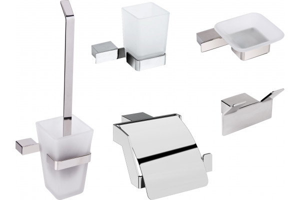 Набор DEKOR BANYO SS 304, Мыльница + Стакан + Ершик + Держатель туалетной бумаги + Крючок