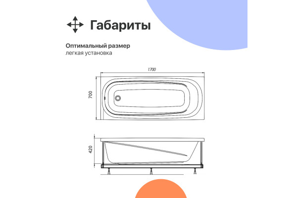 Акриловая ванна DIWO Кострома 170x70 см, с ножками