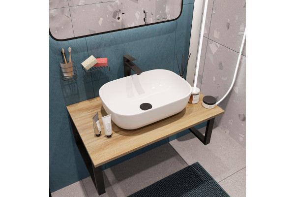Столешница с раковиной DIWO Элиста 80 светлое дерево, с раковиной Moduo 50 Square
